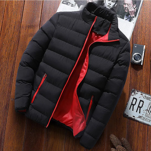 Mens Winter Jackets Fashion Casual Windbreaker Stand Collar Thermal Coat Outwear